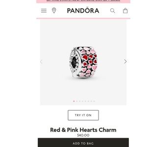 2 PANDORA Red & Pink Hearts Charm